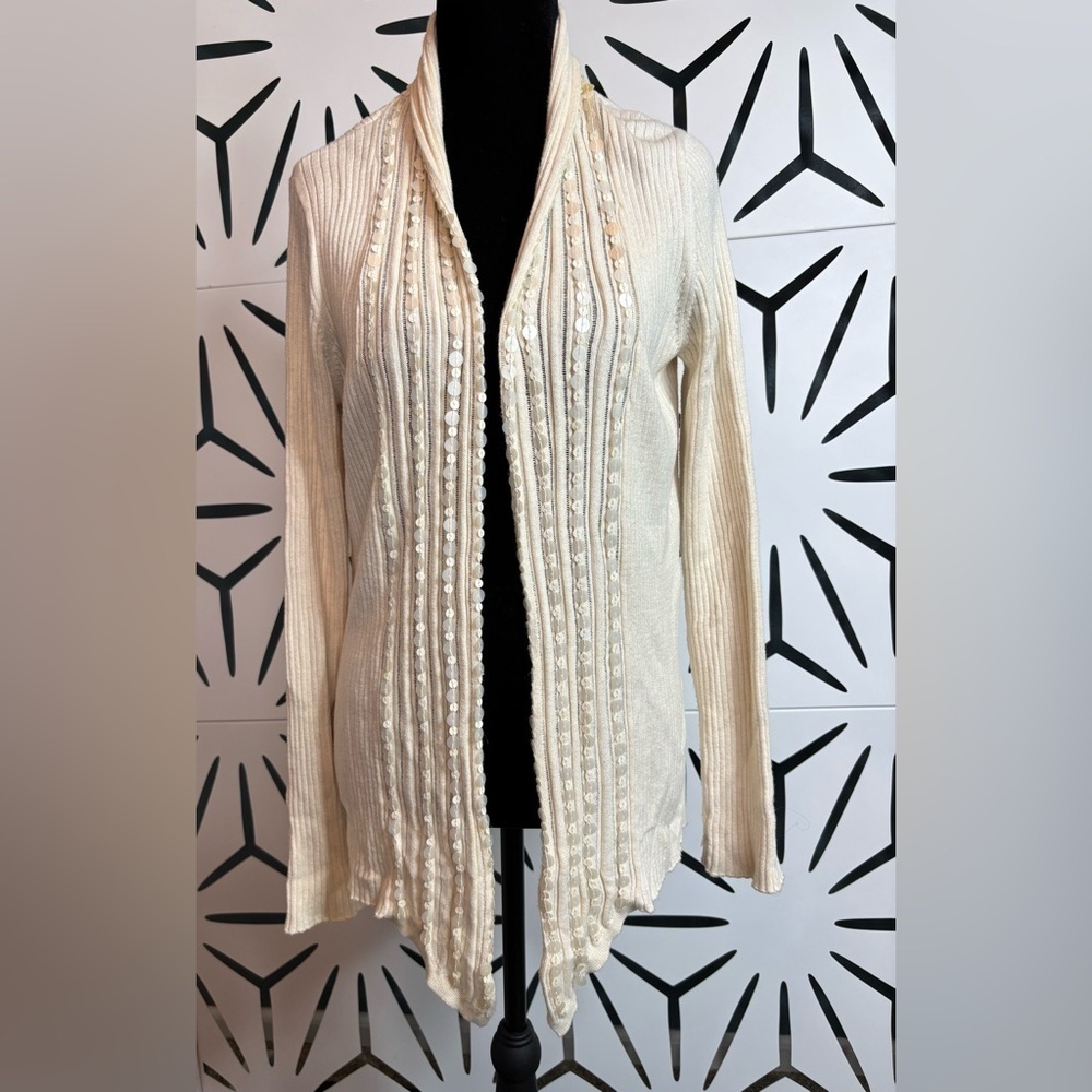 Dan Buchman Cream Cardigan with Sequin Embellishment Size M